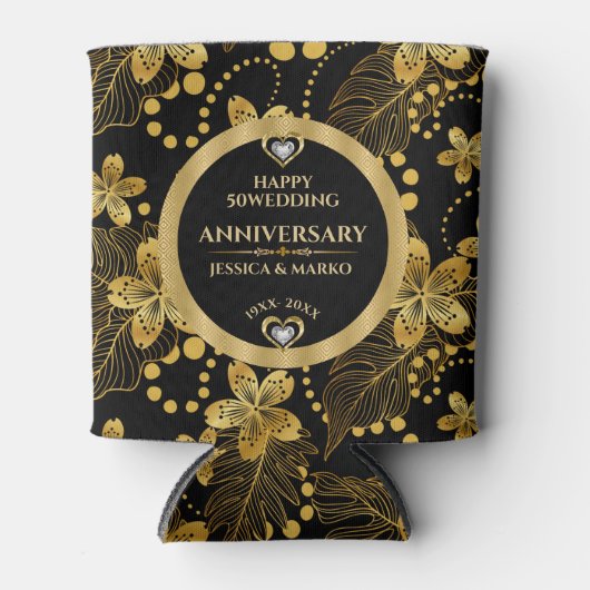 50e bruiloft Jubileum Tropische bladeren Blikjeskoeler (Voorkant)