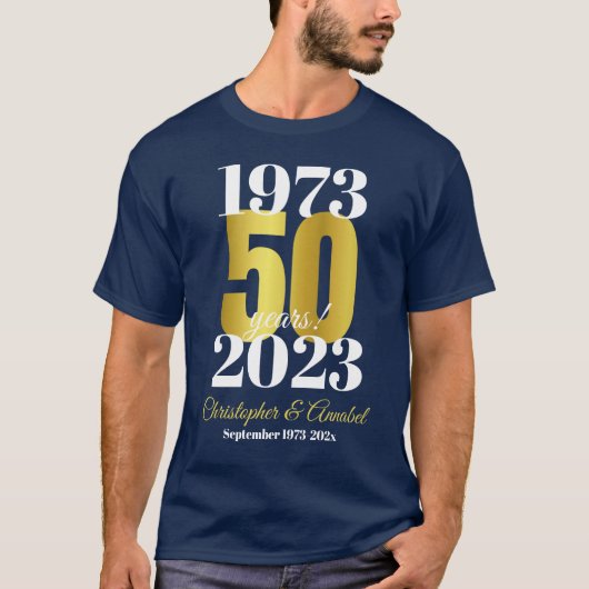 50e bruiloft Jubileum Typografie Datum T-shirt (Voorkant)