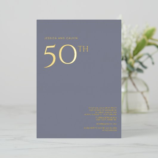 50e bruiloft Jubileum uitnodiging Dusty Blue (Staand Voorkant)