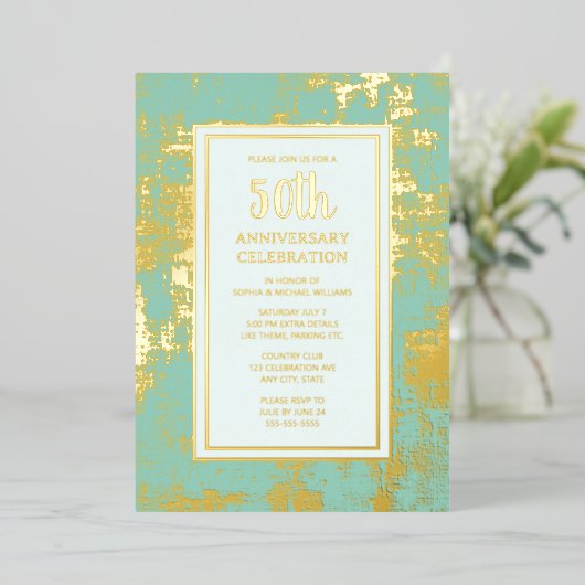 50e bruiloft Jubileum uitnodiging Golden (Staand Voorkant)