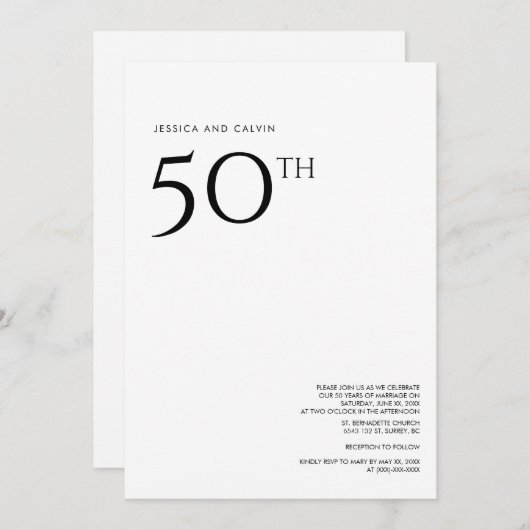 50e bruiloft Jubileum uitnodiging minimalistisch (Voorkant / Achterkant)