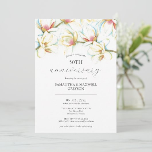 50e bruiloft Jubileum uitnodigingen bloemen (Staand voorkant)