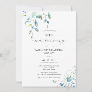 50e bruiloft Jubileum uitnodigingen Blue Flowers