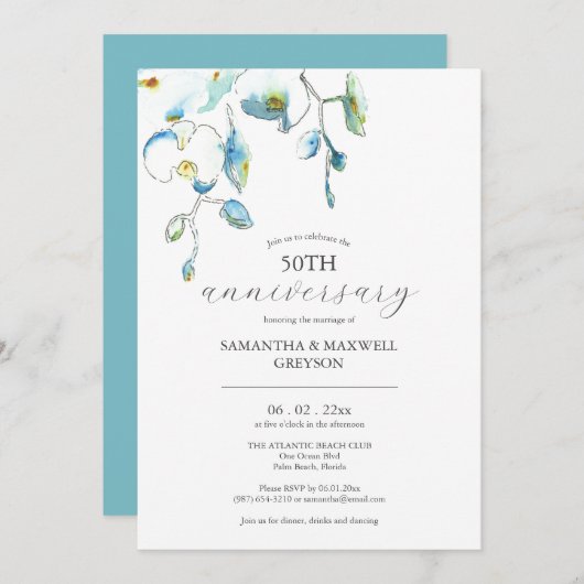 50e bruiloft Jubileum uitnodigingen Floral (Voorkant / Achterkant)