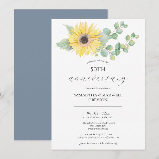 50e bruiloft Jubileum uitnodigingen Zonnebloem (Voorkant / Achterkant)