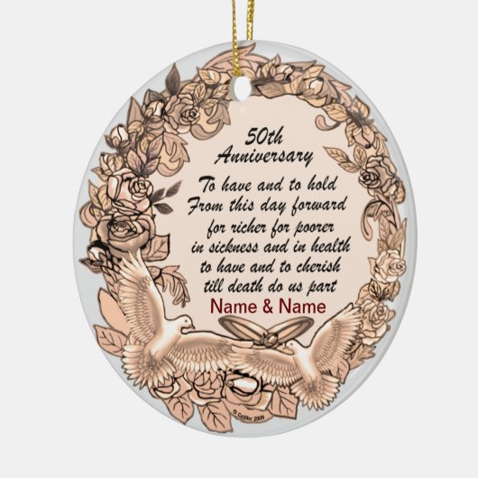50e bruiloft Jubileum-versiering Keramisch Ornament (Links)