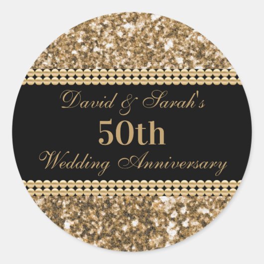 50e bruiloft Jubileum viering gouden glitter Ronde Sticker (Voorkant)
