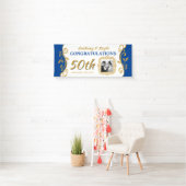 50e bruiloft Jubileum Voeg je foto Blauw goud toe Spandoek (Insitu)