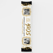 50e bruiloft Jubileum Voeg je foto Gold Black toe Spandoek (Verticaal)