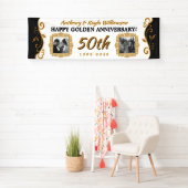 50e bruiloft Jubileum Voeg je foto Gold Black toe Spandoek (Insitu)
