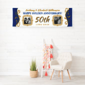 50e bruiloft Jubileum Voeg je foto's Blauw goud to Spandoek (Insitu)