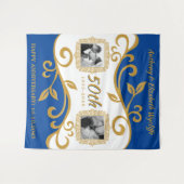 50e bruiloft Jubileum Voeg je foto's Blauw goud to Wandkleed (Voorkant (horizontaal))