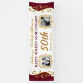 50e bruiloft Jubileum Voeg je foto's rood goud toe Spandoek (Verticaal)