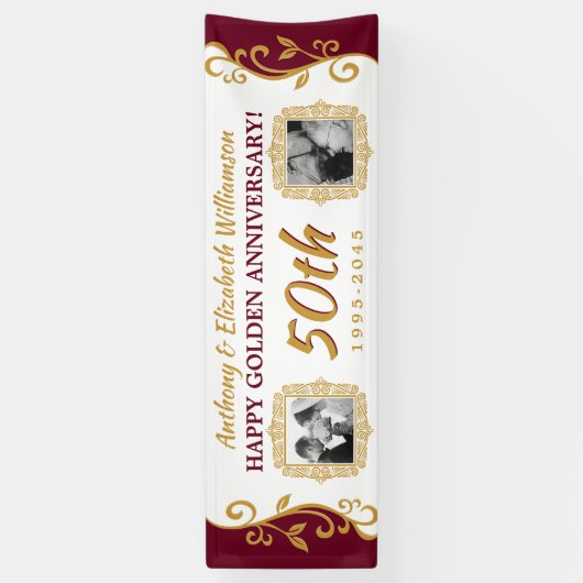 50e bruiloft Jubileum Voeg je foto's rood goud toe Spandoek (Verticaal)