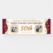 50e bruiloft Jubileum Voeg je foto's rood goud toe Spandoek (Horizontaal)