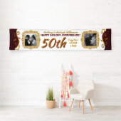 50e bruiloft Jubileum Voeg je foto's rood goud toe Spandoek (Insitu)