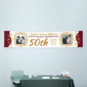 50e bruiloft Jubileum Voeg je foto's rood goud toe Spandoek (Beurs)
