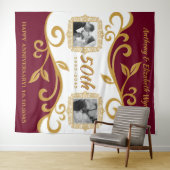 50e bruiloft Jubileum Voeg je foto's rood goud toe Wandkleed (In Situ (horizontaal))