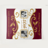 50e bruiloft Jubileum Voeg je foto's rood goud toe Wandkleed (Voorkant (horizontaal))