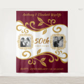 50e bruiloft Jubileum Voeg je foto's rood goud toe Wandkleed (Voorkant)