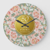 50e bruiloft Jubileum Waterverf Bloemengoud Grote Klok (Voorkant)