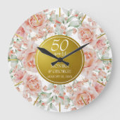 50e bruiloft Jubileum Waterverf Bloemengoud Grote Klok (Voorkant)