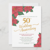 50e bruiloft Jubileum Waterverf Red Poinsettia Kaart (Voorkant)