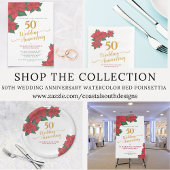 50e bruiloft Jubileum Waterverf Red Poinsettia Kaart