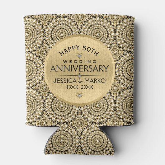 50e bruiloft Jubileum White Diamonds & Gold Blikjeskoeler (Achterkant)