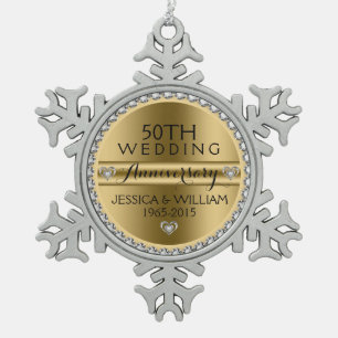 50e bruiloft Jubileum White Diamonds & Silver Tin Sneeuwvlok Ornament