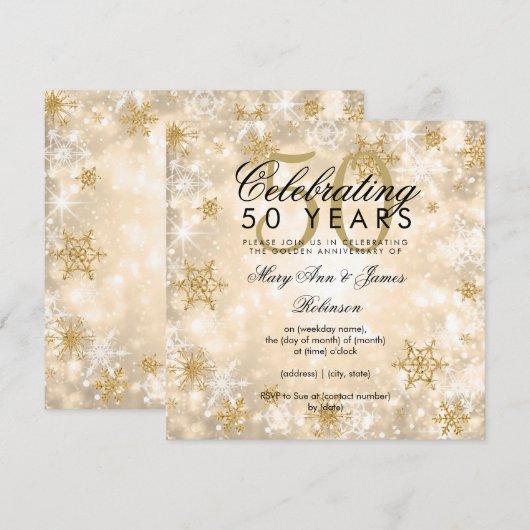 50e bruiloft Jubileum Winter Sparkle Gold Kaart (Voorkant / Achterkant)