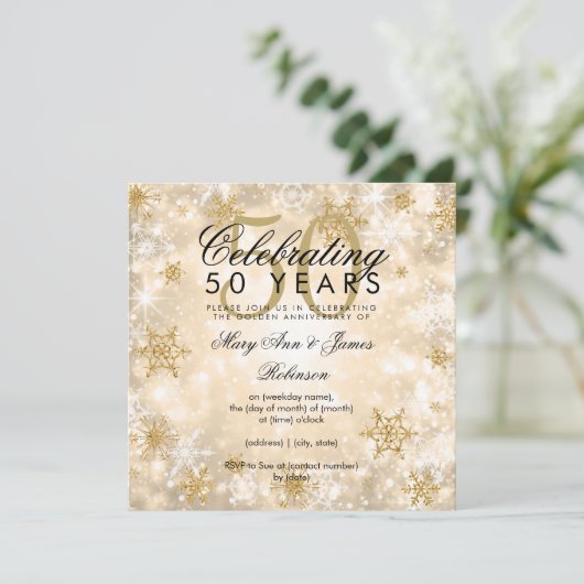 50e bruiloft Jubileum Winter Sparkle Gold Kaart (Staand voorkant)