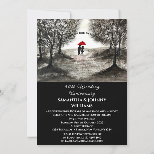 50e bruiloft Jubileum winterpaar bos Kaart (Voorkant)
