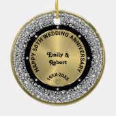 50e bruiloft Jubileum wit diamanten & goud Keramisch Ornament (Achterkant)