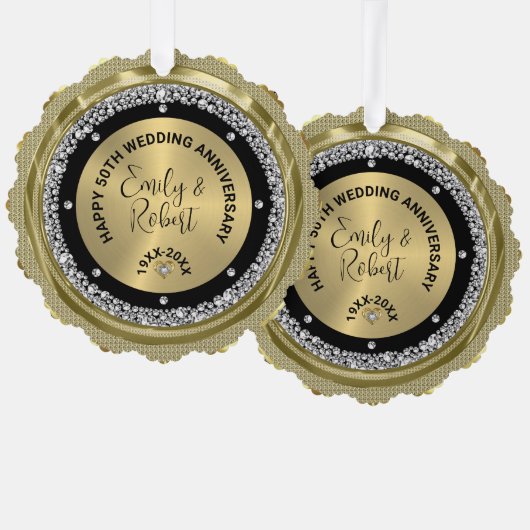 50e bruiloft Jubileum wit diamanten & goud Ornament Kaart (Voorkant / Achterkant)