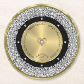 50e bruiloft Jubileum wit diamanten & goud Ronde Kartonnen Onderzetter (Voorkant)