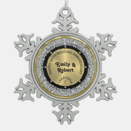 50e bruiloft Jubileum wit diamanten & goud Tin Sneeuwvlok Ornament