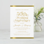50e bruiloft Jubileum wit goud typografie Kaart (Staand voorkant)