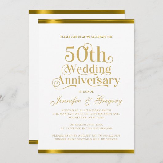 50e bruiloft Jubileum wit goud typografie Kaart (Voorkant / Achterkant)