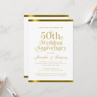 50e bruiloft Jubileum wit goud typografie Kaart