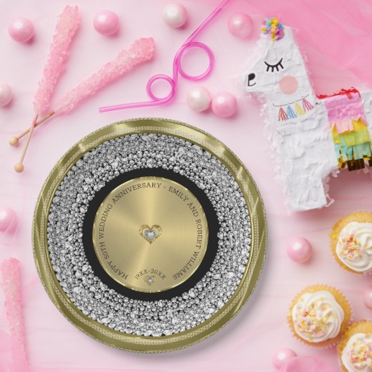 50e bruiloft Jubileum witte diamanten & goud Rou Papieren Bordje (Feest)