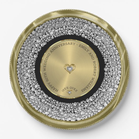 50e bruiloft Jubileum witte diamanten & goud Rou Papieren Bordje (Voorkant)