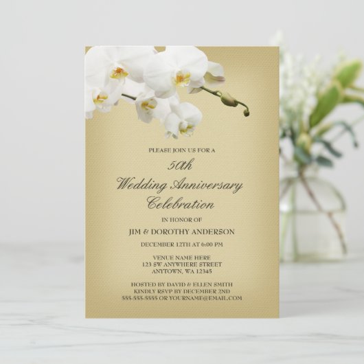 50e bruiloft Jubileum  witte orchidee Kaart (Staand voorkant)