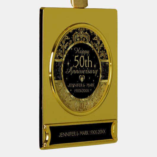 50e bruiloft Jubileum-zwart en goud Verguld Banner Ornament (Rechts)