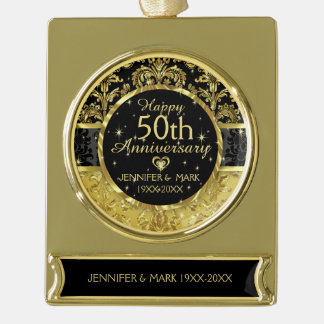 50e bruiloft Jubileum-zwart en goud Verguld Banner Ornament