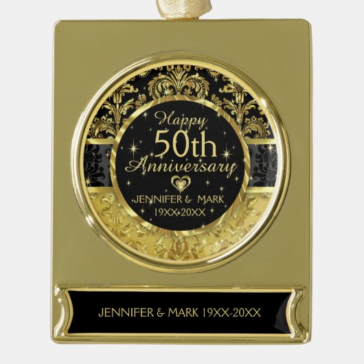 50e bruiloft Jubileum-zwart en goud Verguld Banner Ornament (Voorkant)