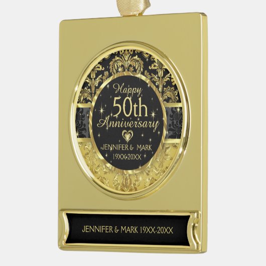50e bruiloft Jubileum-zwart en goud Verguld Banner Ornament (Links)