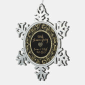 50e bruiloft Jubileum Zwart & Goud Bloemen Tin Sneeuwvlok Ornament (Rechts)
