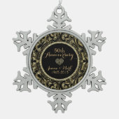 50e bruiloft Jubileum Zwart & Goud Bloemen Tin Sneeuwvlok Ornament (Voorkant)