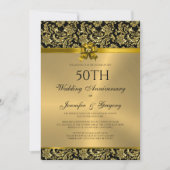 50e bruiloft Jubileum Zwart & Goud Damasks 3 Kaart (Voorkant)